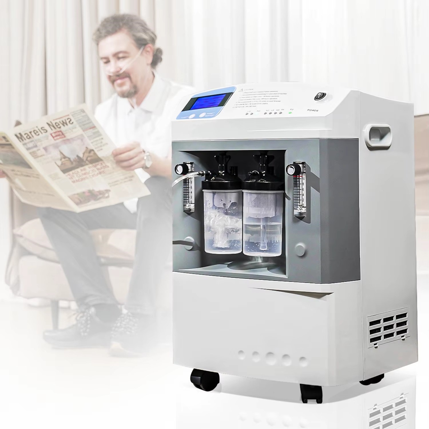 Dual independent oxygen outlets and dual humidifier bottles